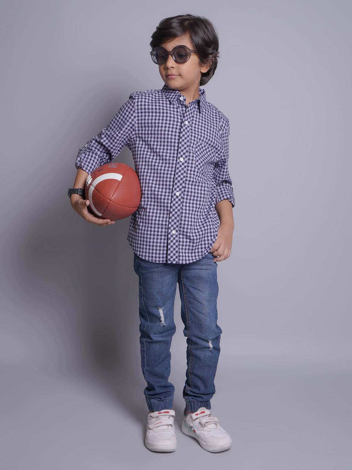Camisa informal de manga larga a cuadros azules