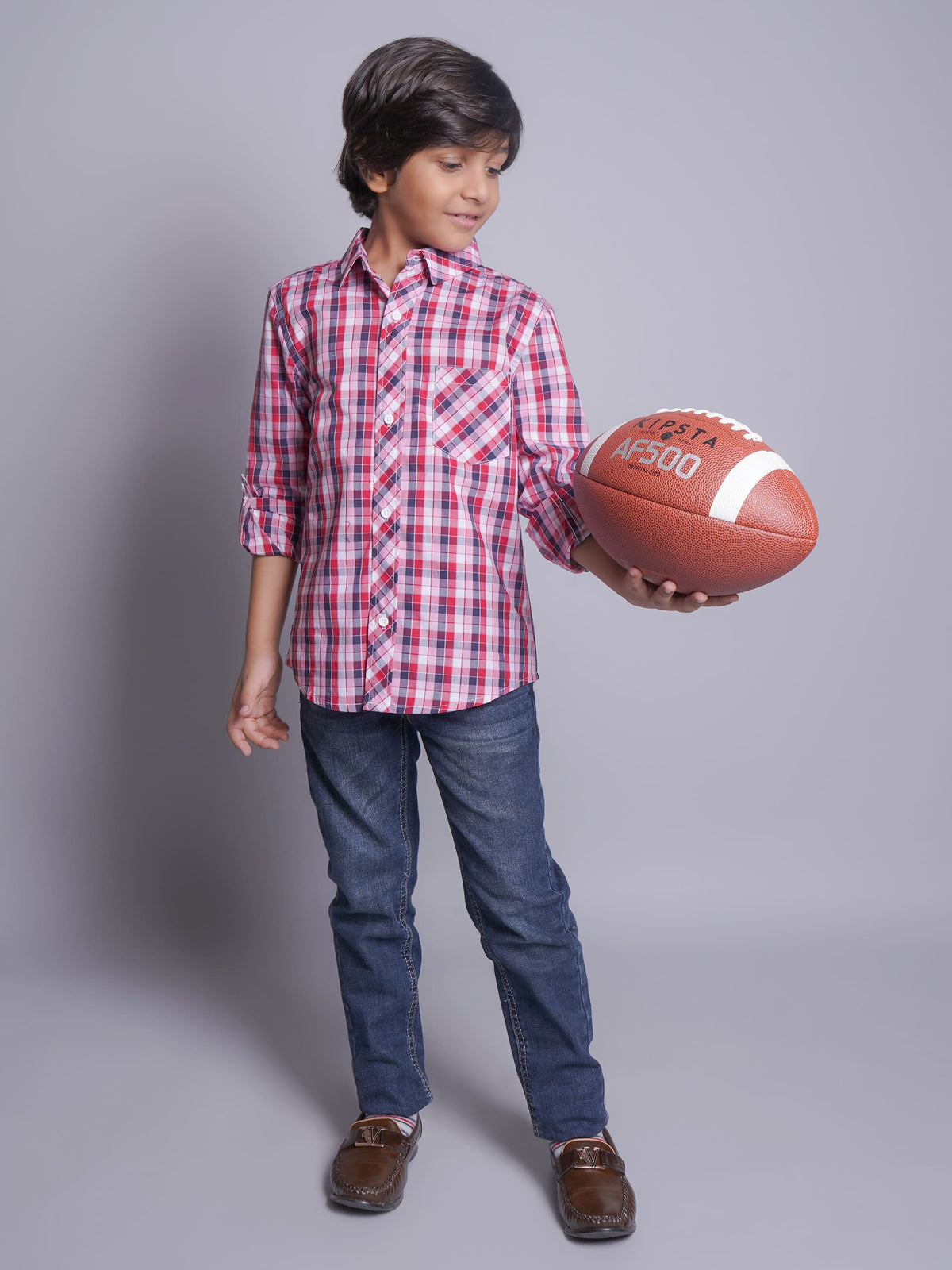 Camisa informal roja a cuadros de manga larga
