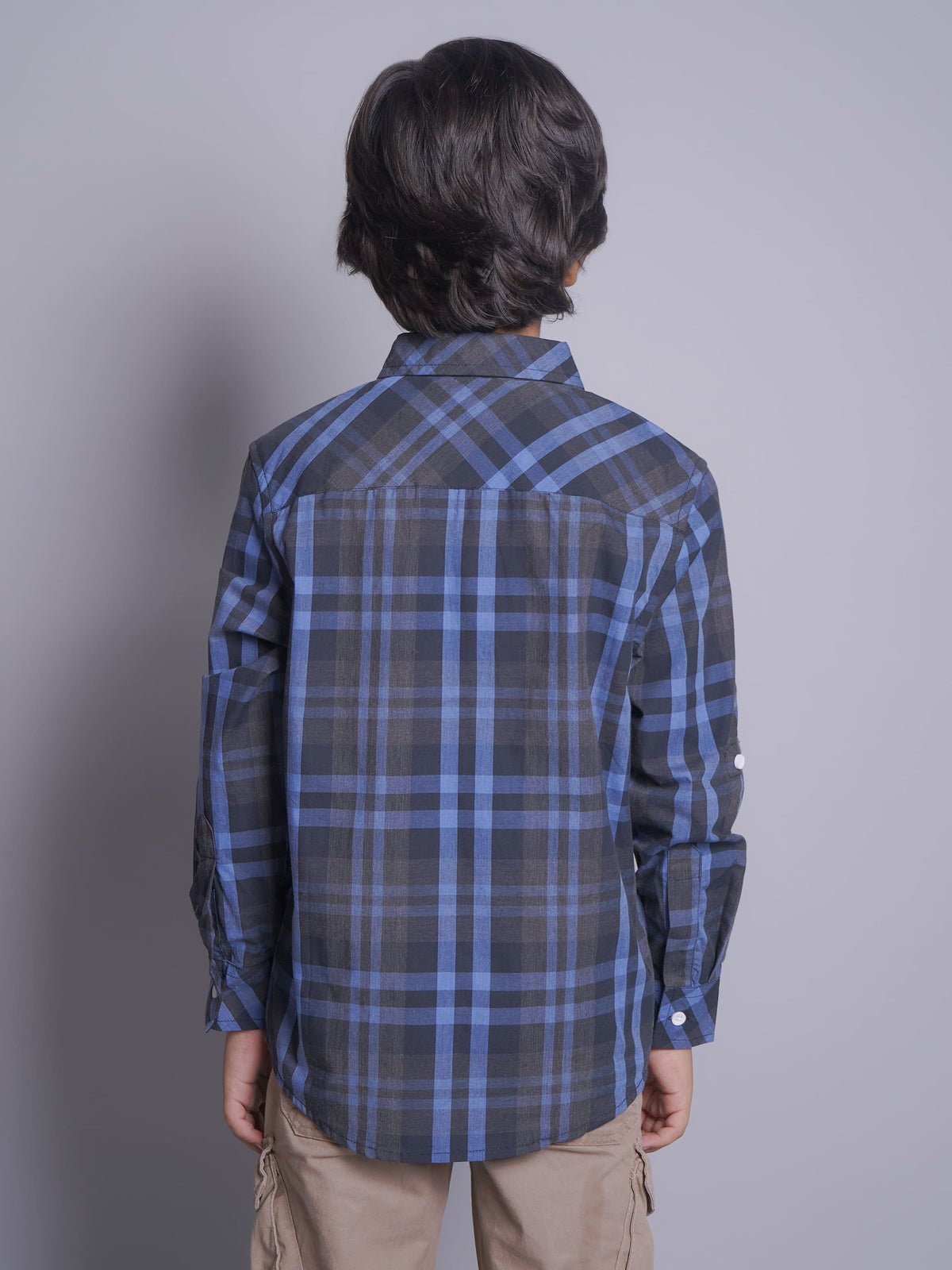 Camisa Casual de Manga Larga a Cuadros Azules