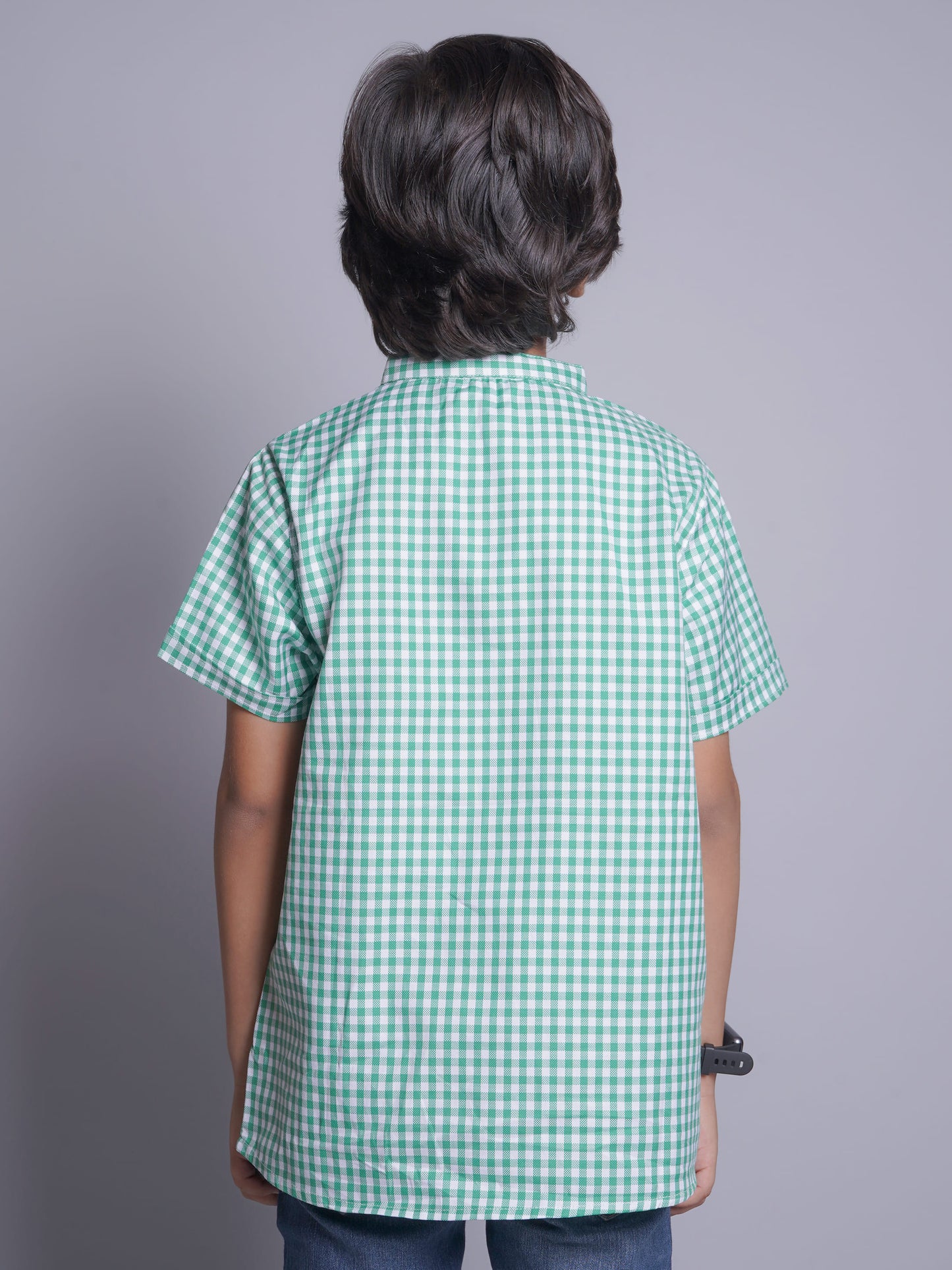 Mandarin Style Boys Checks Half Sleeves Casual Shirt