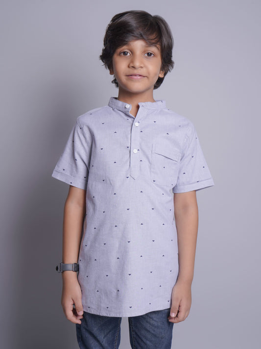 Mandarin Style Boys Checks Half Sleeves Casual Shirt