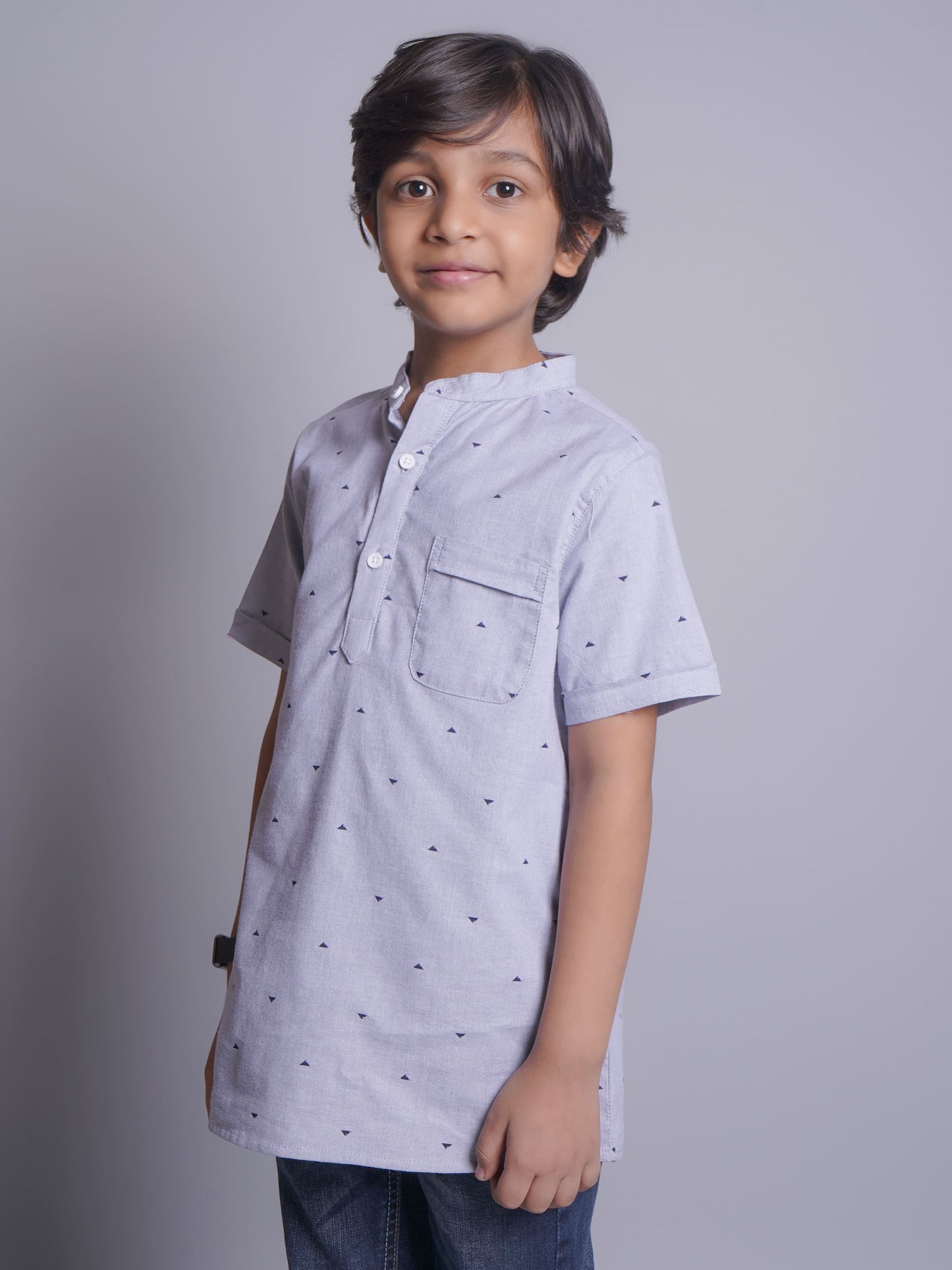 Mandarin Style Boys Checks Half Sleeves Casual Shirt