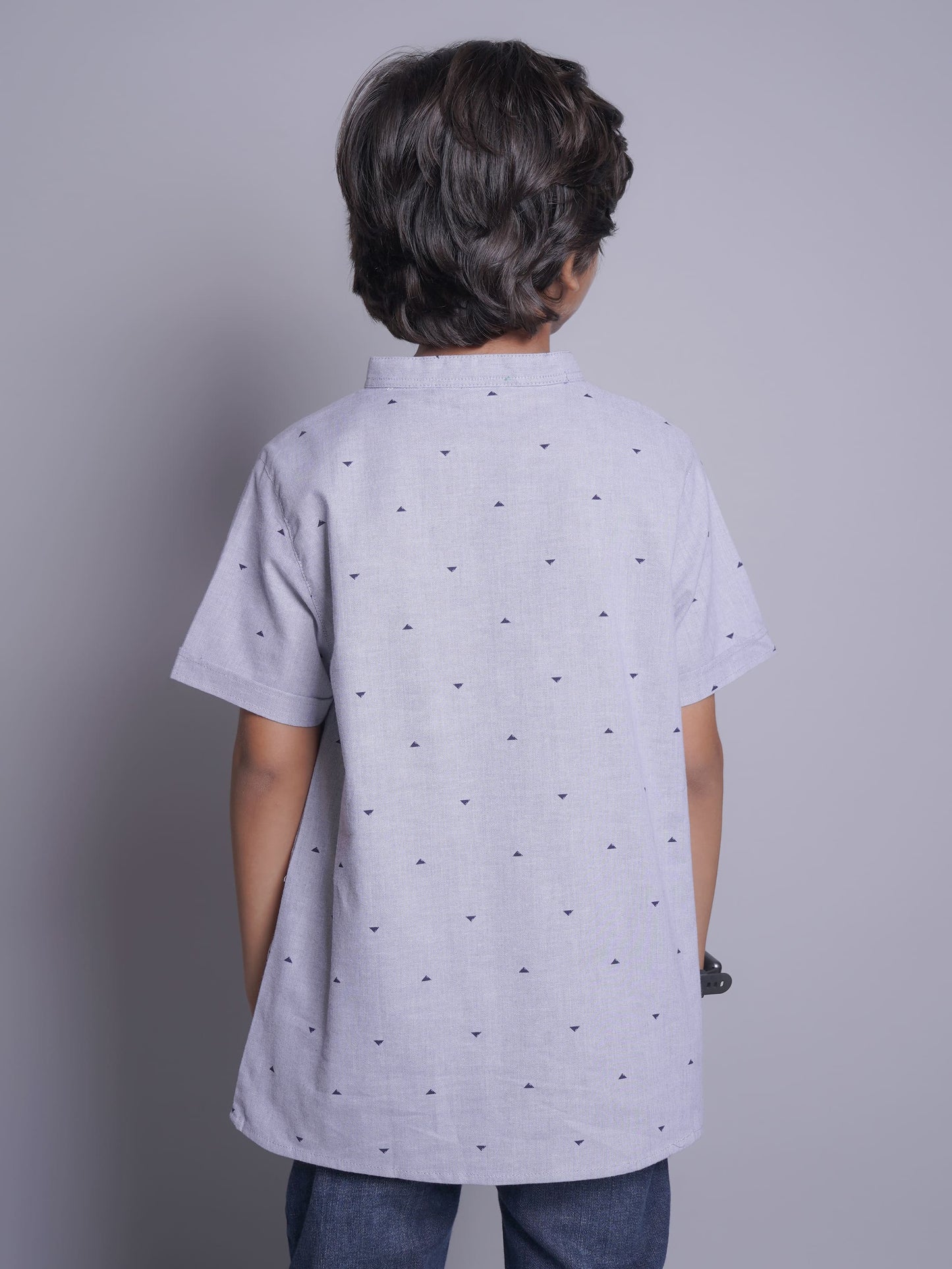 Mandarin Style Boys Checks Half Sleeves Casual Shirt