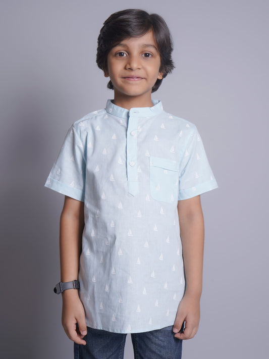 Mandarin Style Boys Printed Half Sleeves Casual Shirt