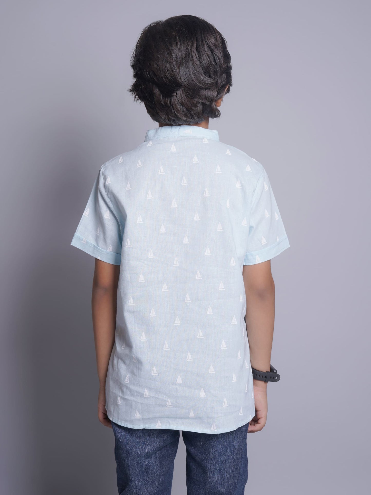 Mandarin Style Boys Printed Half Sleeves Casual Shirt