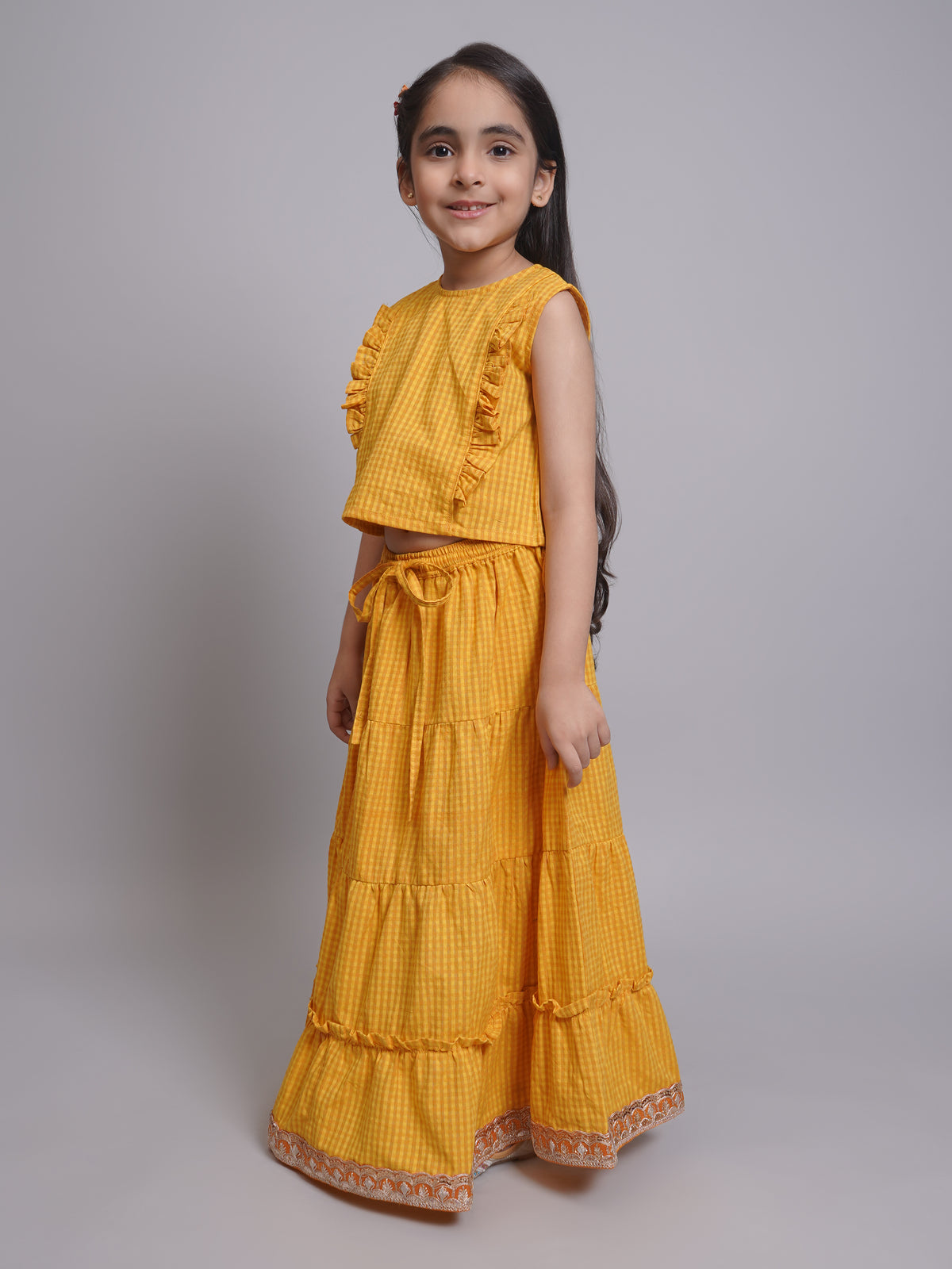 Conjunto de Lehenga Choli sin Mangas Amarillo para Niñas