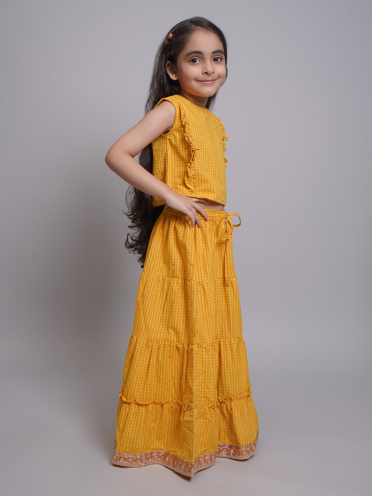 Conjunto de Lehenga Choli sin Mangas Amarillo para Niñas