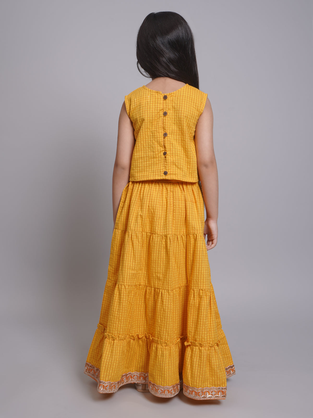 Conjunto de Lehenga Choli sin Mangas Amarillo para Niñas