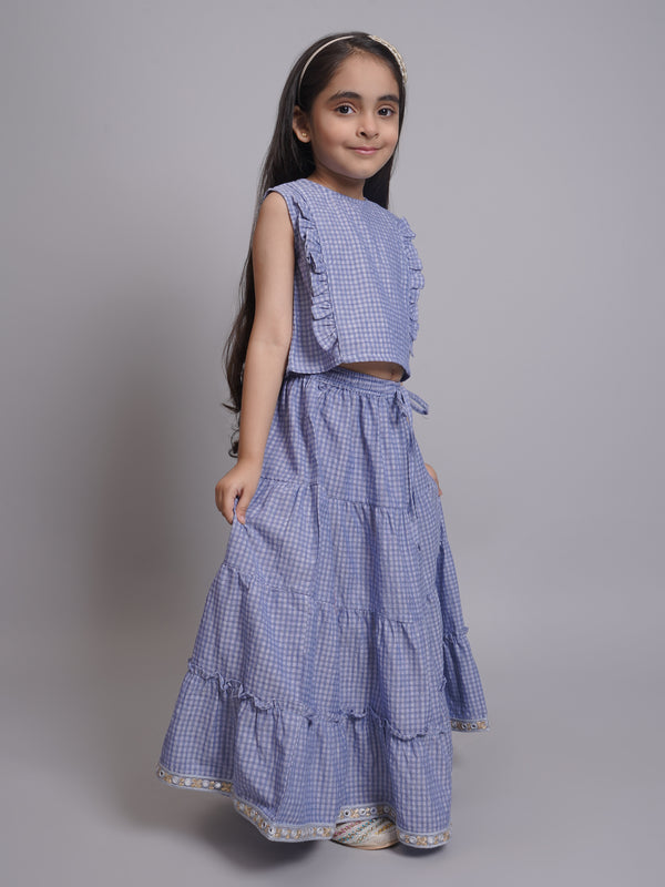 Girls Grey Sleeveless Lehenga Choli Set