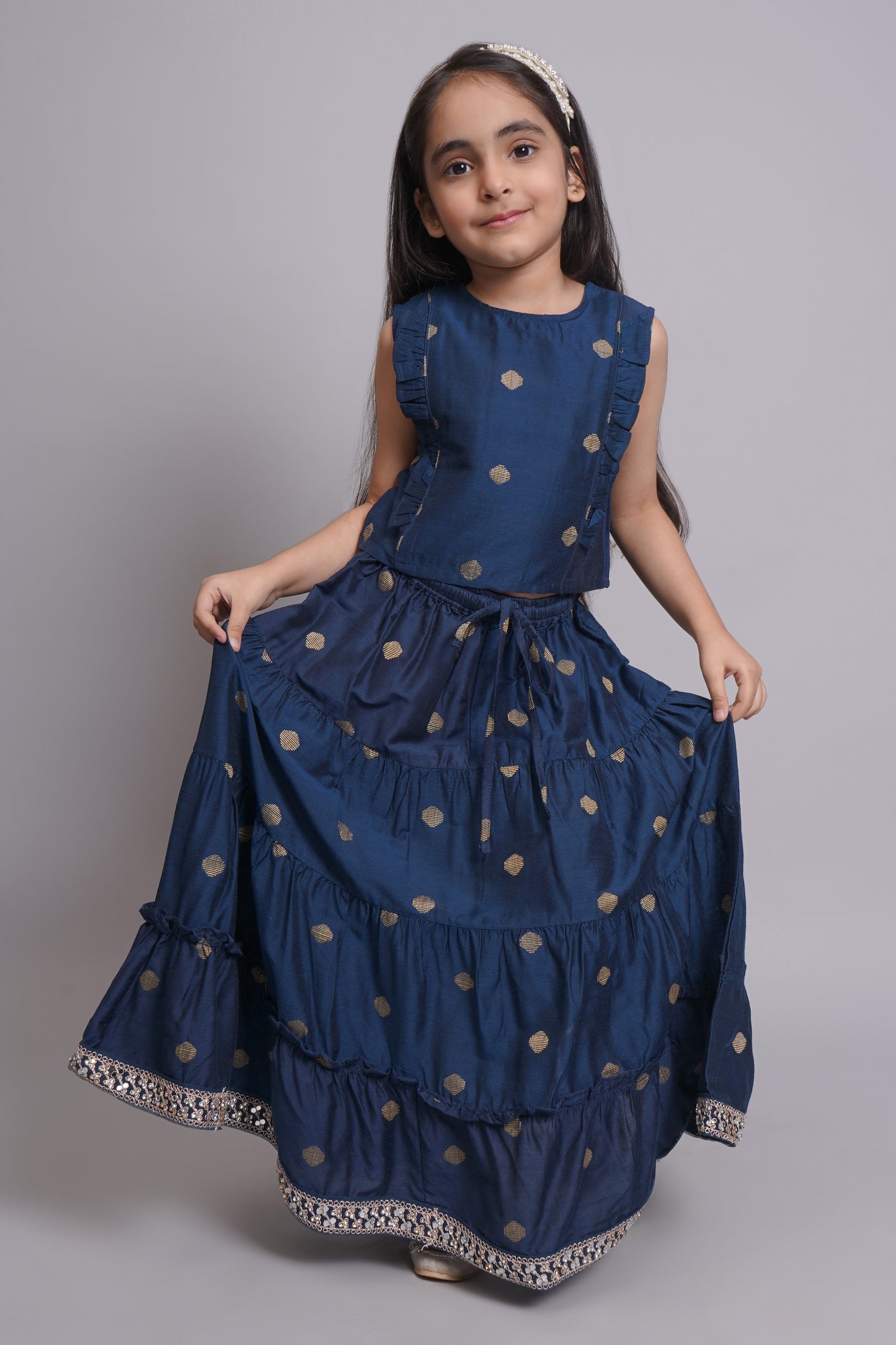 Girls Blue Sleeveless Lehenga Choli Set