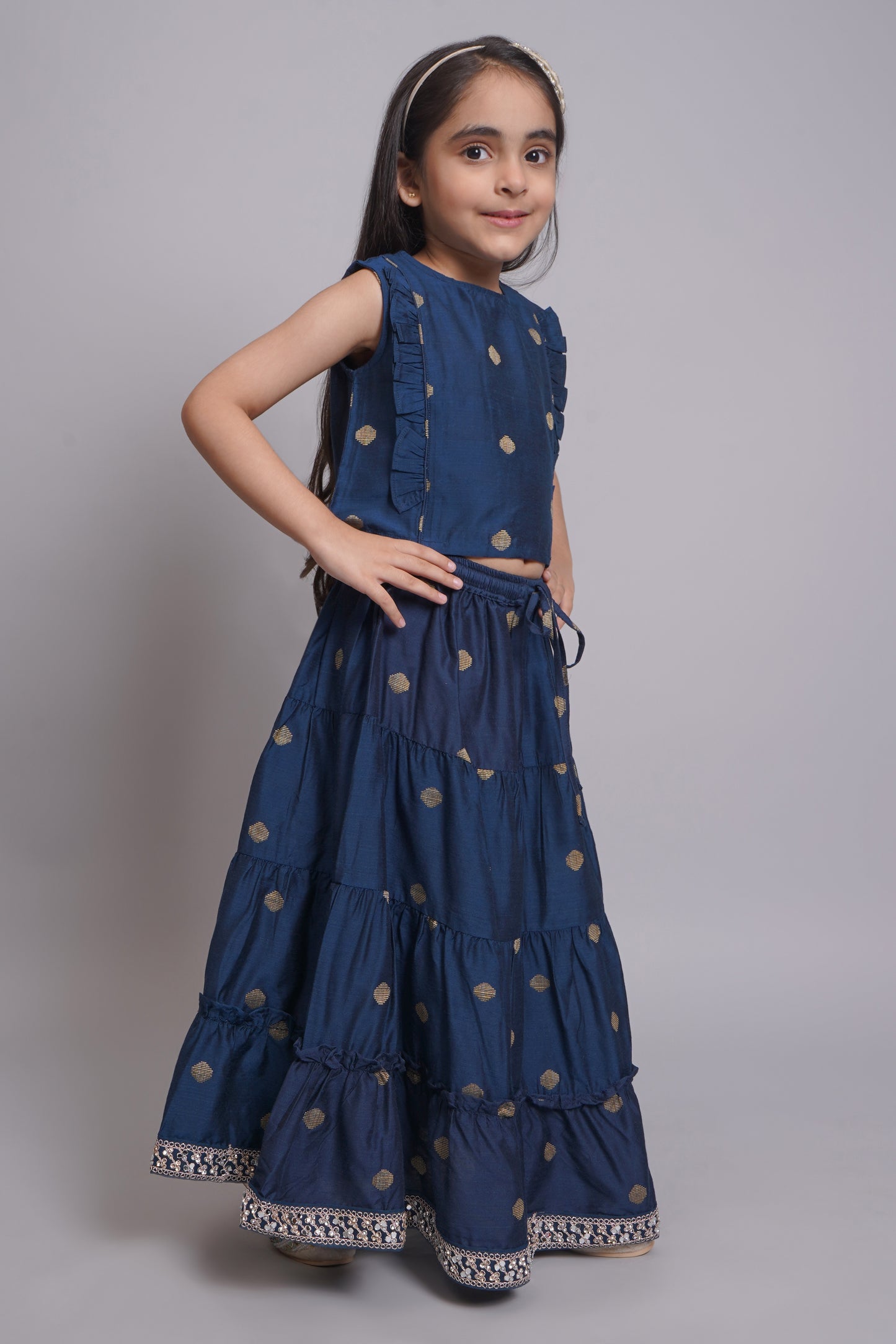 Girls Blue Sleeveless Lehenga Choli Set