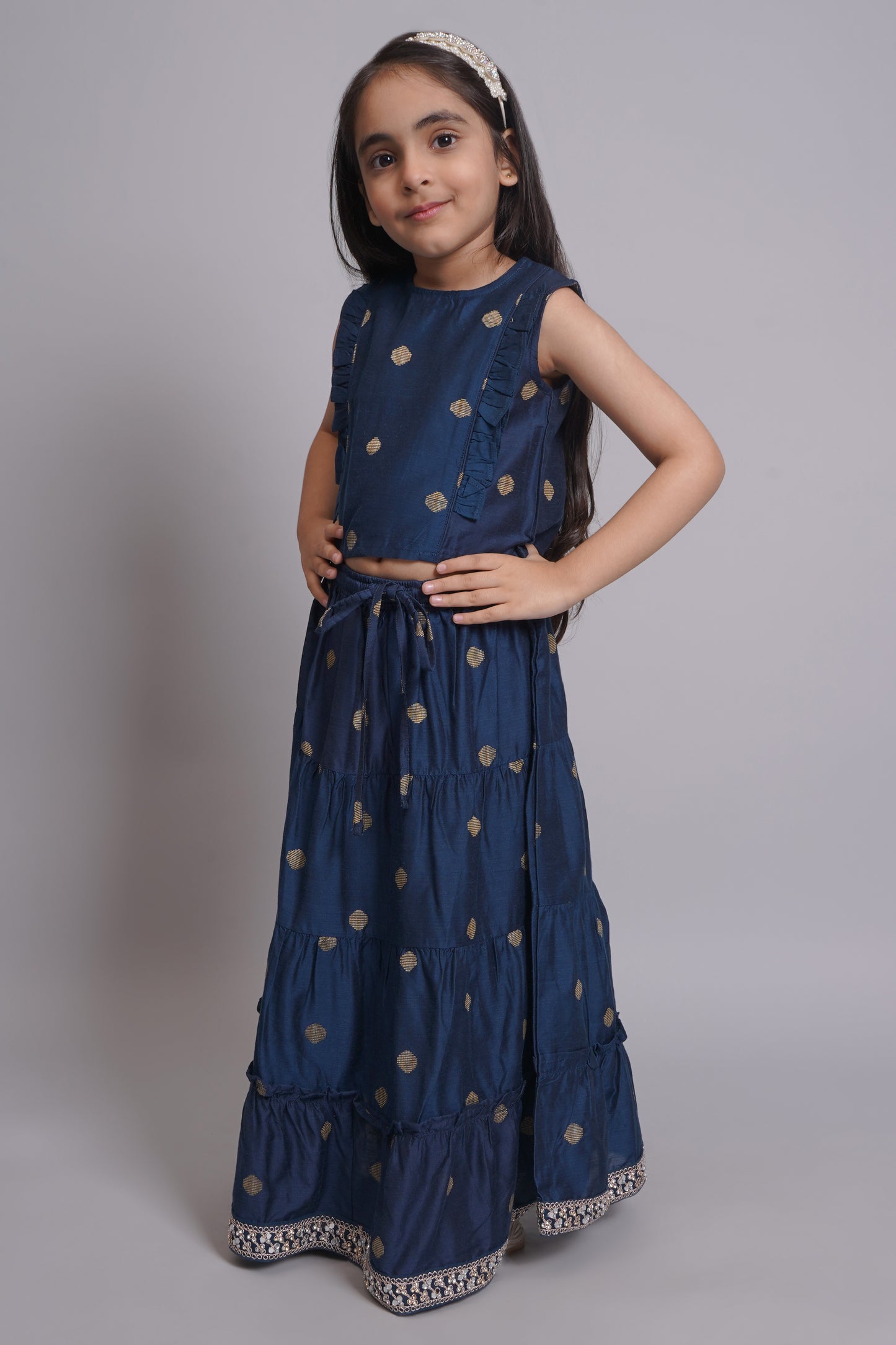 Girls Blue Sleeveless Lehenga Choli Set