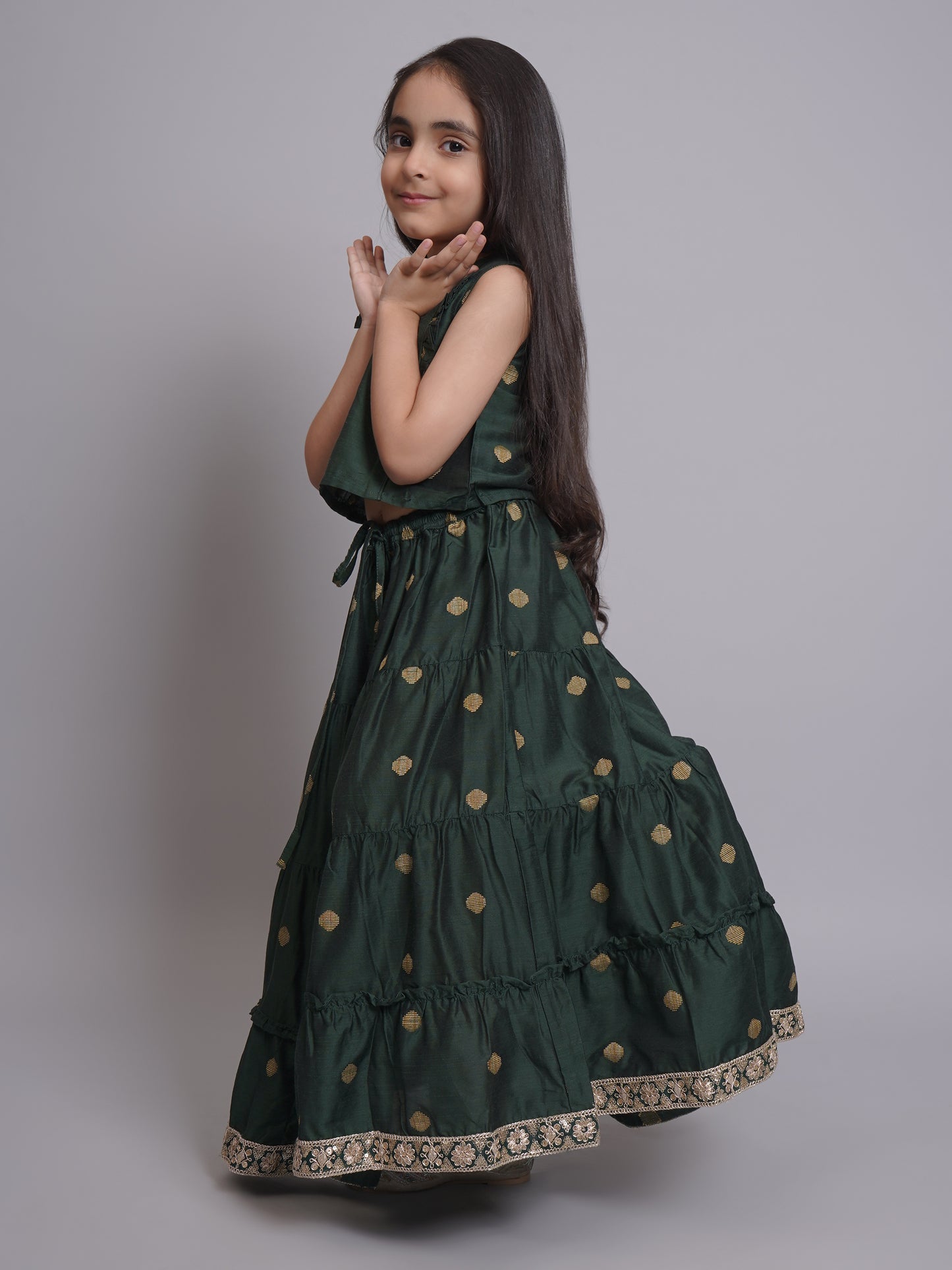 Girls Green Sleeveless Lehenga Choli Set