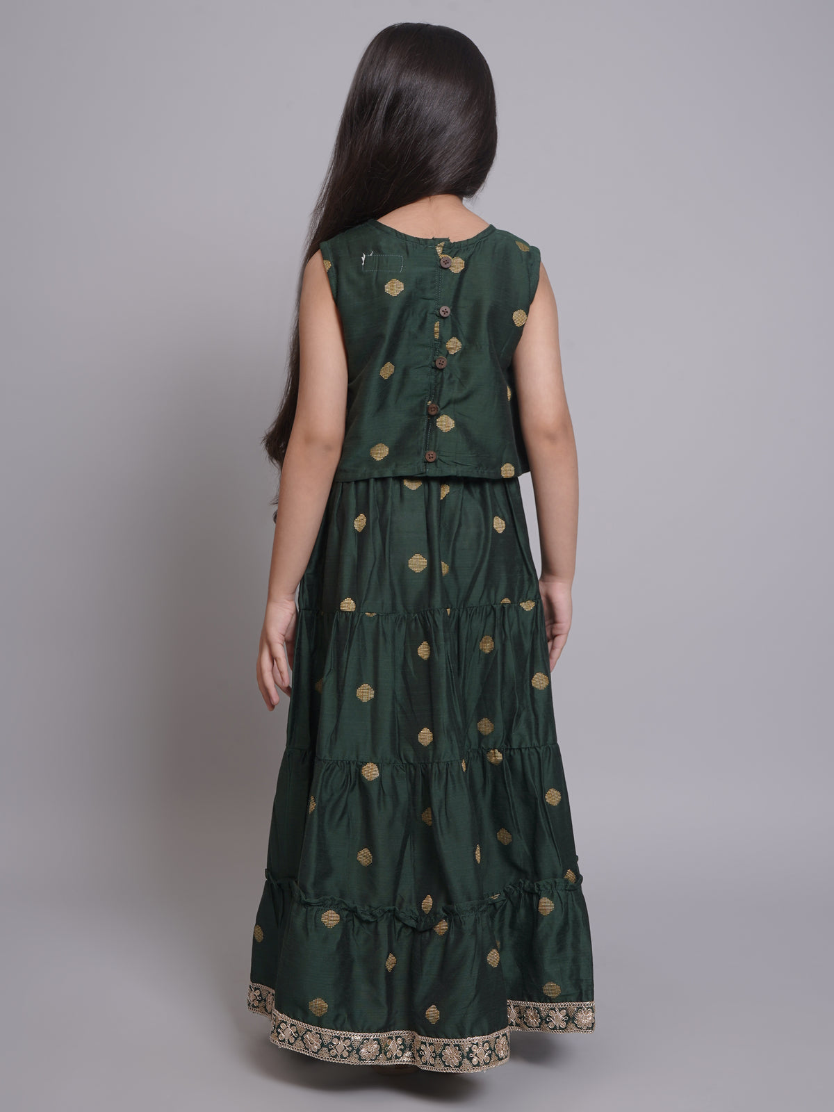 Conjunto Lehenga Choli sin Mangas Verde para Niñas