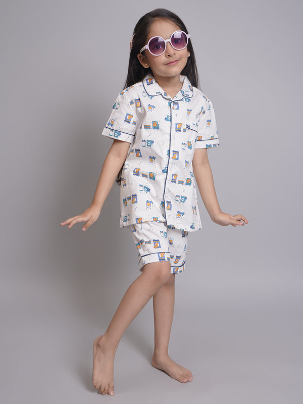 Pijamas Estampadas de Manga Corta para Niños y Niñas