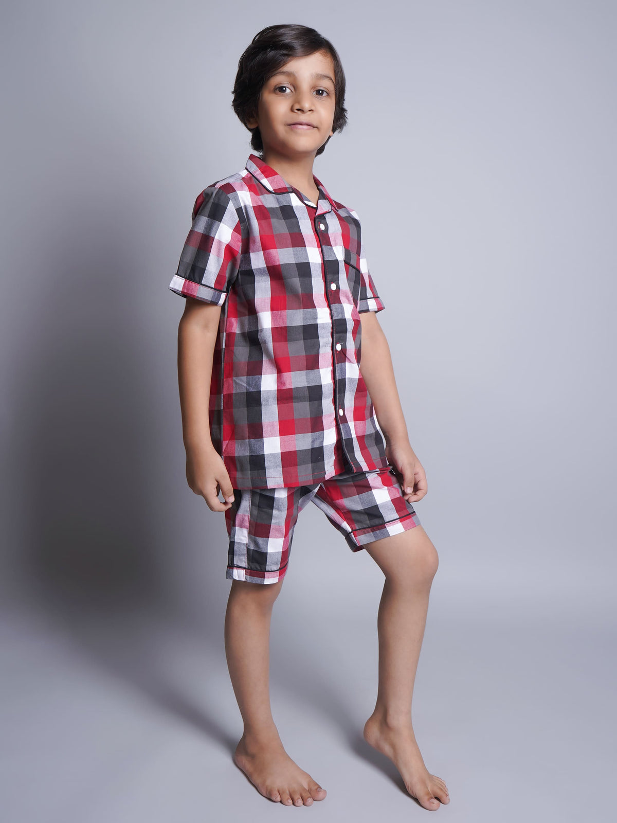Pijamas a Cuadros de Manga Corta Para Niños y Niñas