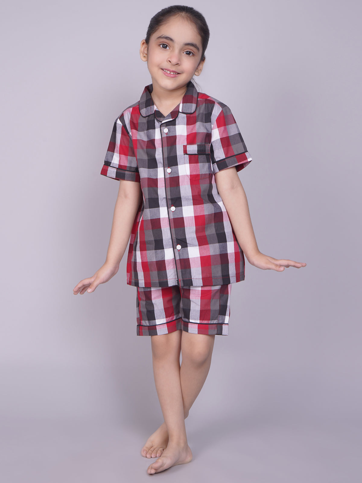 Pijamas a Cuadros de Manga Corta Para Niños y Niñas