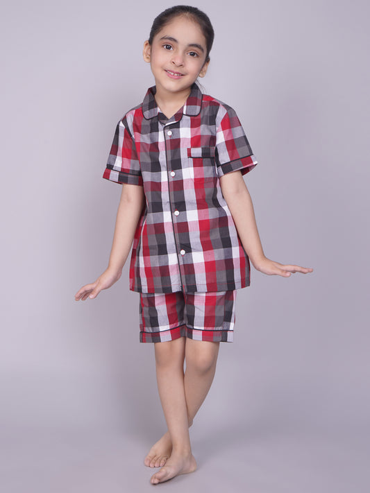 Checkered Half Sleeves Night Suits For Boys and Girls