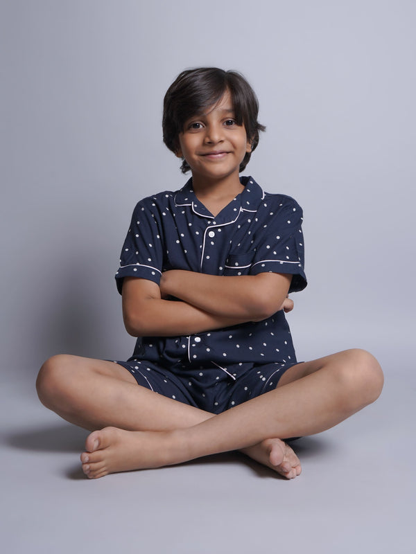 Pijamas de manga corta con estampado de lunares para niños y niñas