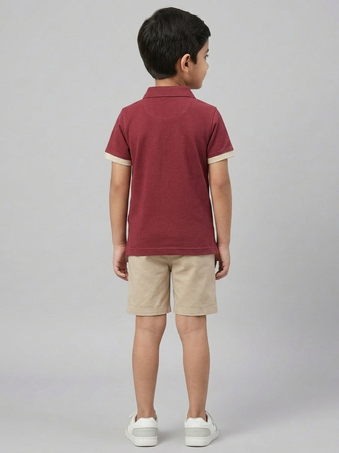 Boys Pure Cotton Maroon & Peach Color Pique Polo T Shirt with Good Vibes design Print