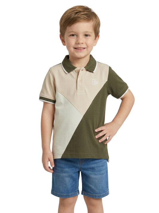 Boys Pure Cotton Tricolors Pique Polo T Shirt (Olive, Peach & Off White)