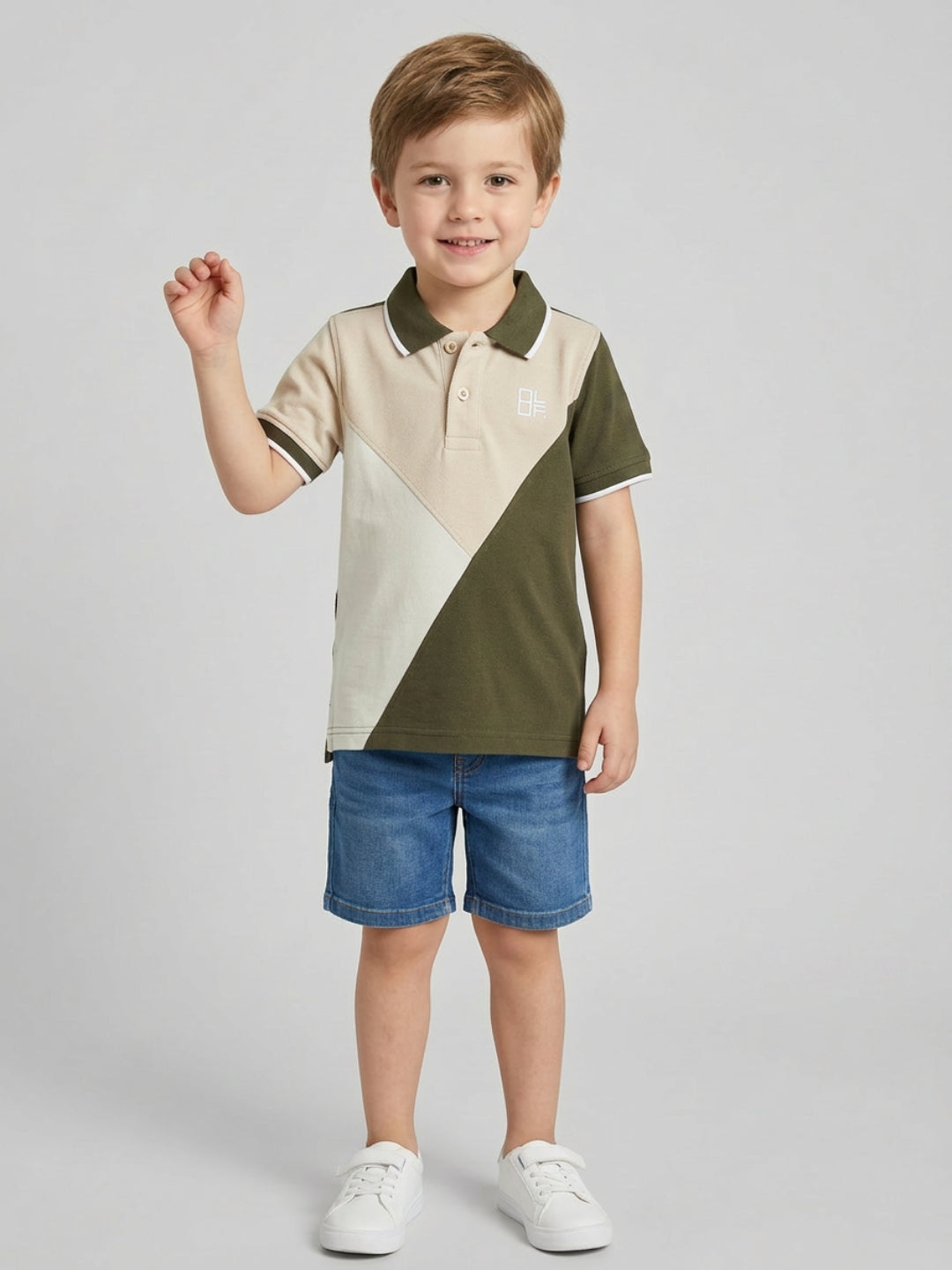 Boys Pure Cotton Tricolors Pique Polo T Shirt (Olive, Peach & Off White)
