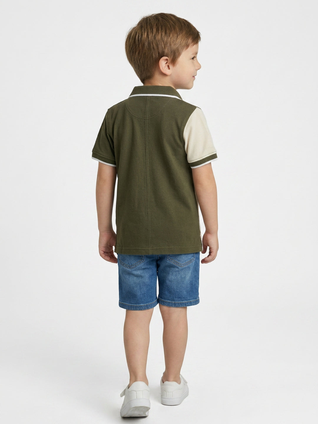 Boys Pure Cotton Tricolors Pique Polo T Shirt (Olive, Peach & Off White)