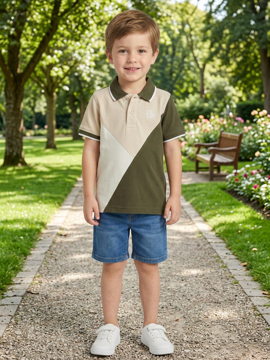Boys Pure Cotton Tricolors Pique Polo T Shirt (Olive, Peach & Off White)