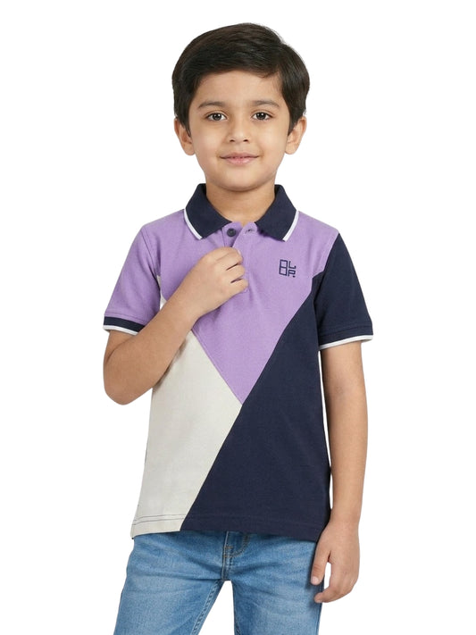 Boys Pure Cotton Tricolors Pique Polo T Shirt (Lavender, Navy & Off White)