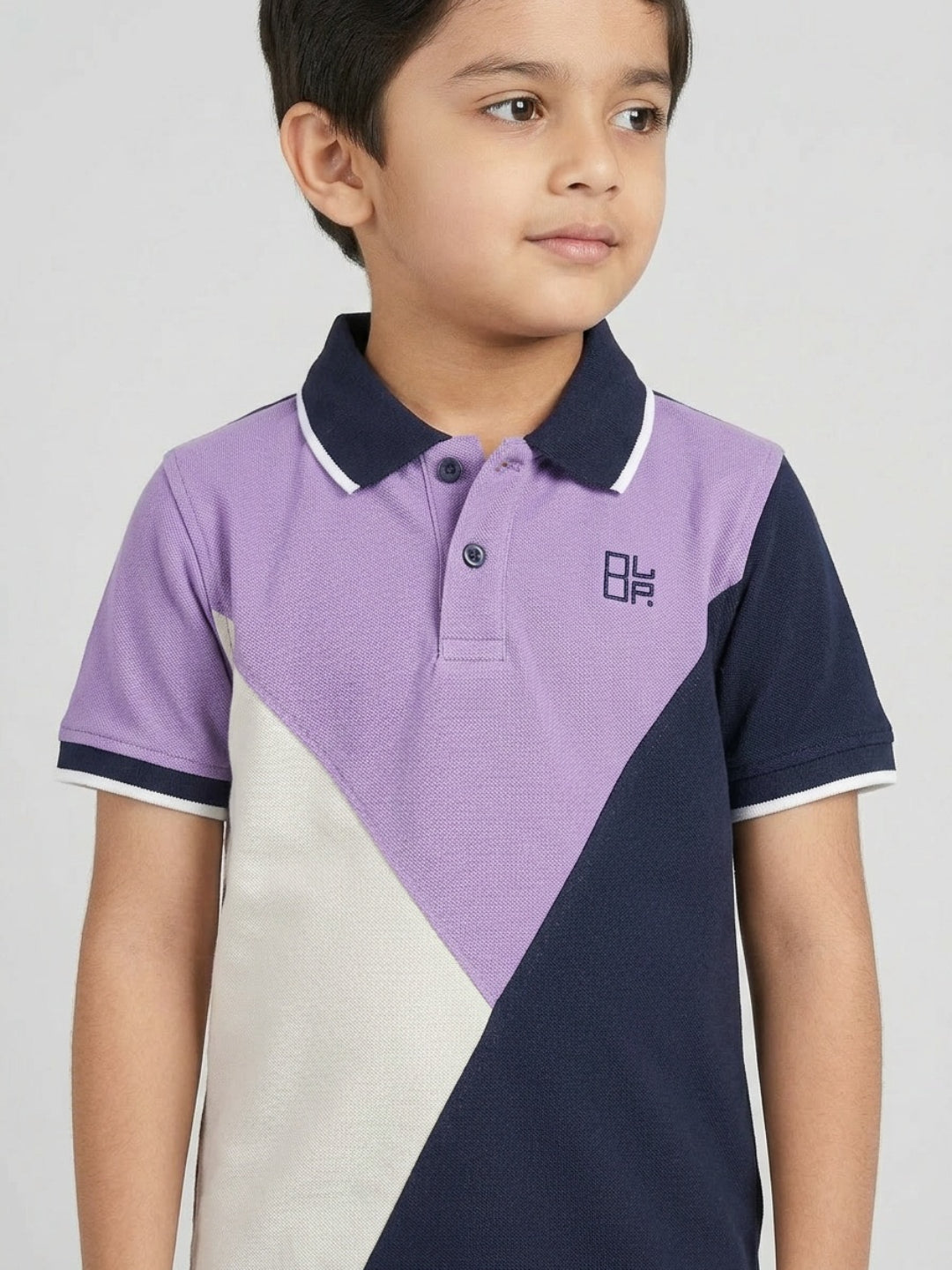 Boys Pure Cotton Tricolors Pique Polo T Shirt (Lavender, Navy & Off White)