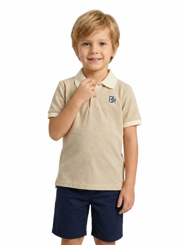Boys Pure Cotton Peach Color Pique Polo T Shirt with Off White Collar