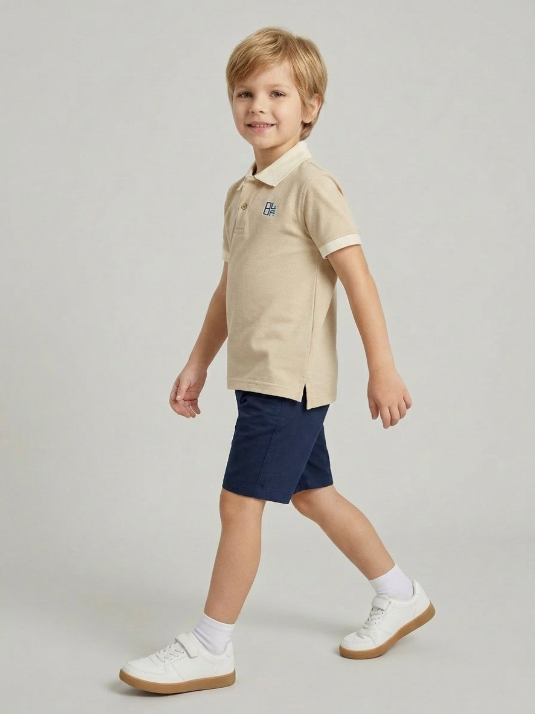 Boys Pure Cotton Peach Color Pique Polo T Shirt with Off White Collar