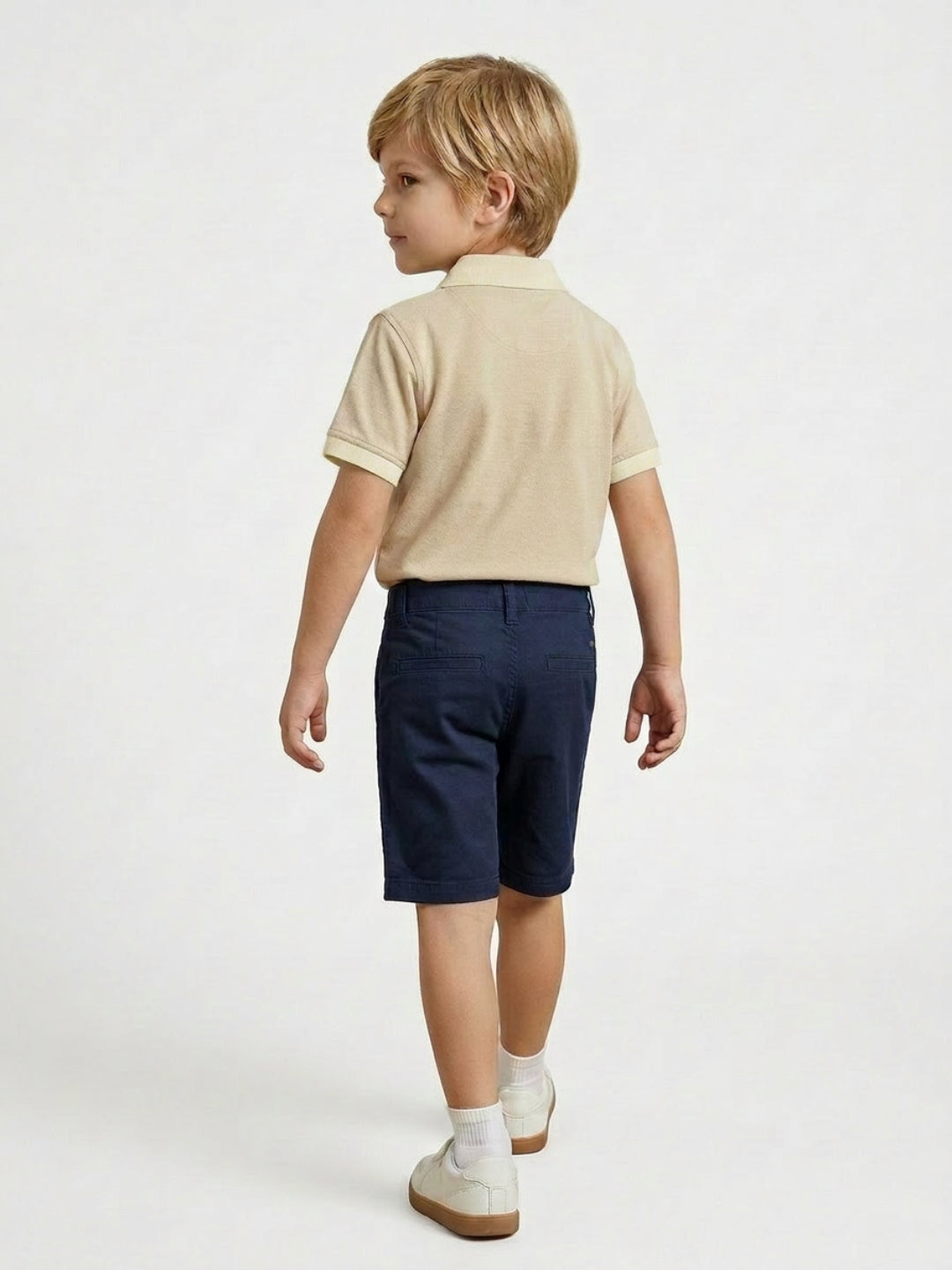 Boys Pure Cotton Peach Color Pique Polo T Shirt with Off White Collar