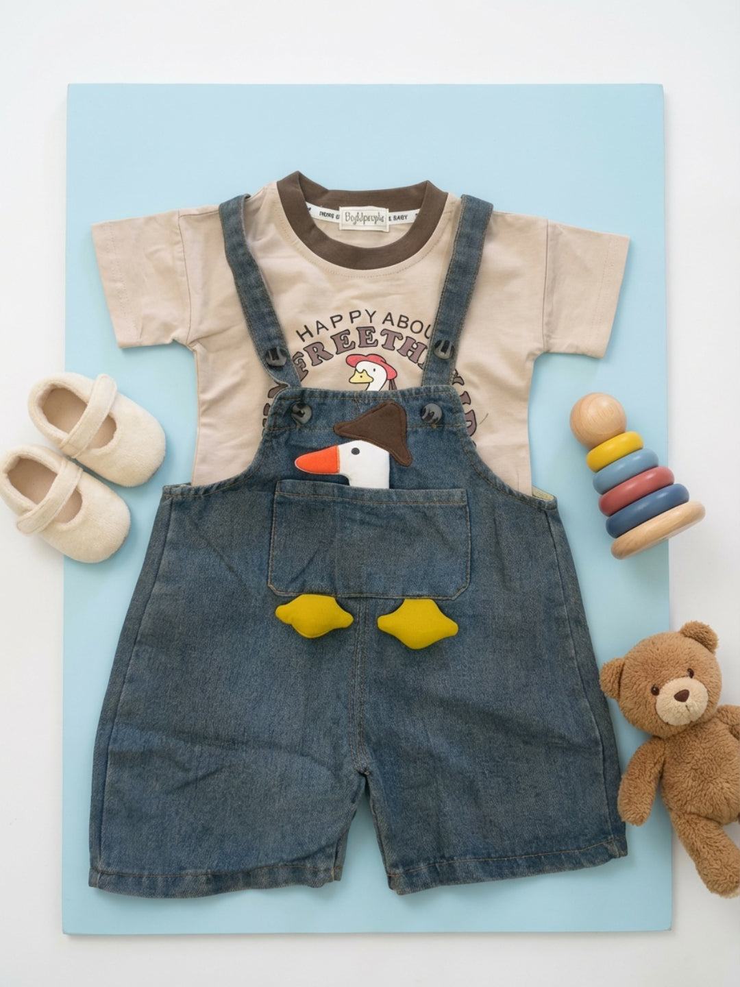 Biglilpeople Boys Blue Square Neck Sleeveless Dungaree