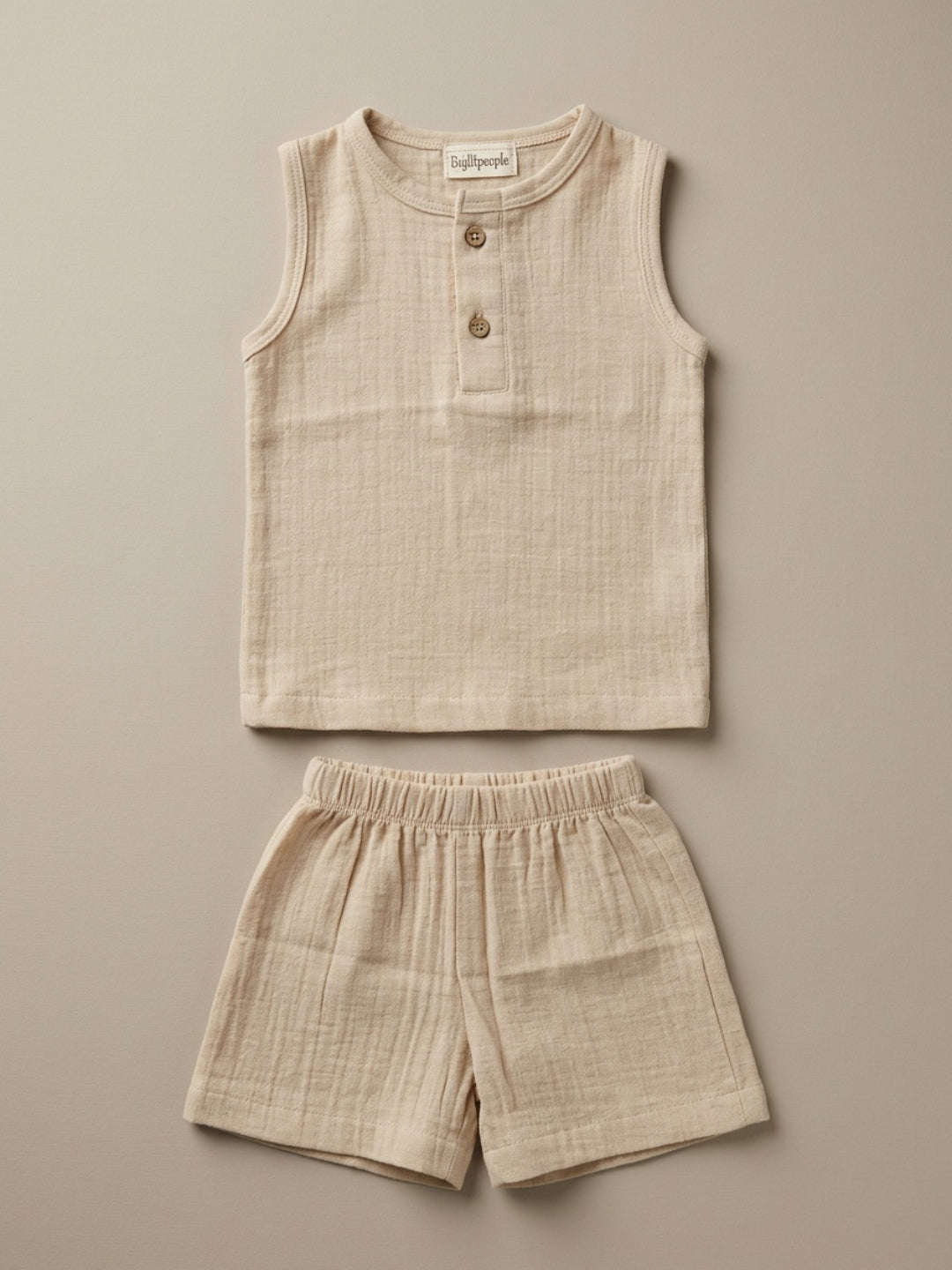 Biglilpeople Infant Organic Soft Crinkled Muslin Beige Color Top & Short
