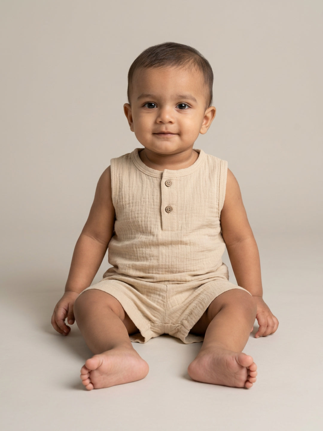 Biglilpeople Infant Organic Soft Crinkled Muslin Beige Color Top & Short