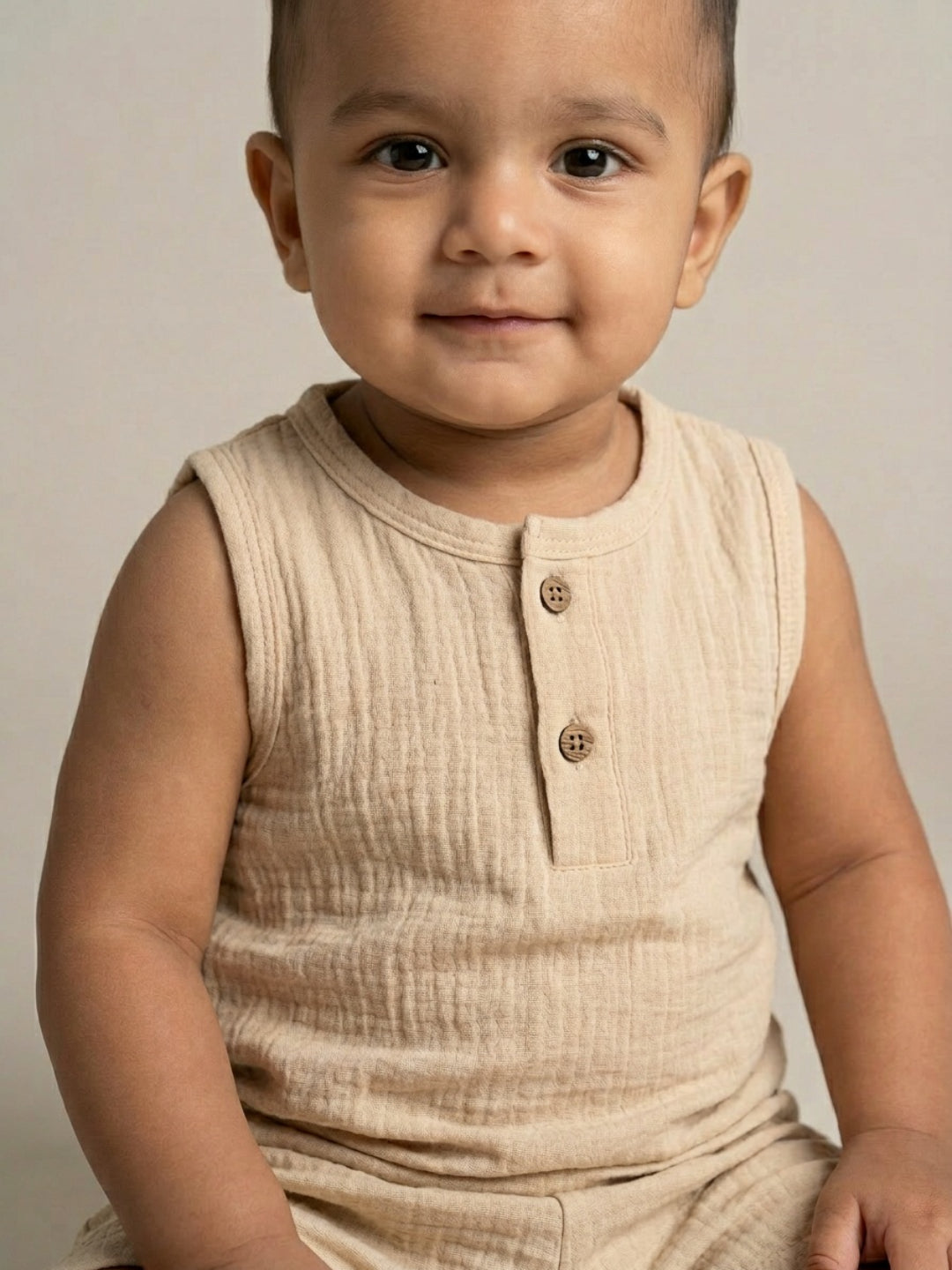 Biglilpeople Infant Organic Soft Crinkled Muslin Beige Color Top & Short