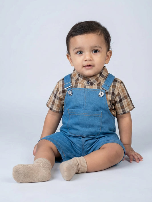 Biglilpeople Boys Blue Square Neck Sleeveless Dungaree
