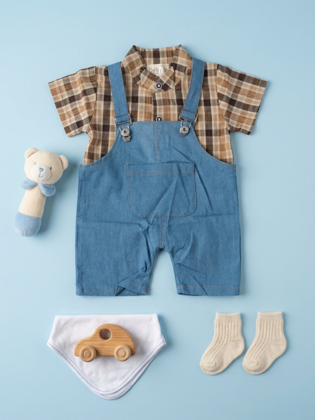 Biglilpeople Boys Blue Square Neck Sleeveless Dungaree