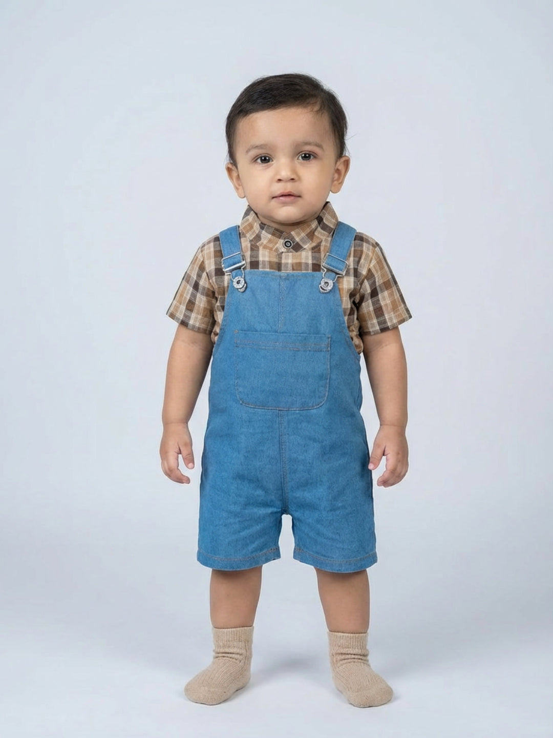 Biglilpeople Boys Blue Square Neck Sleeveless Dungaree