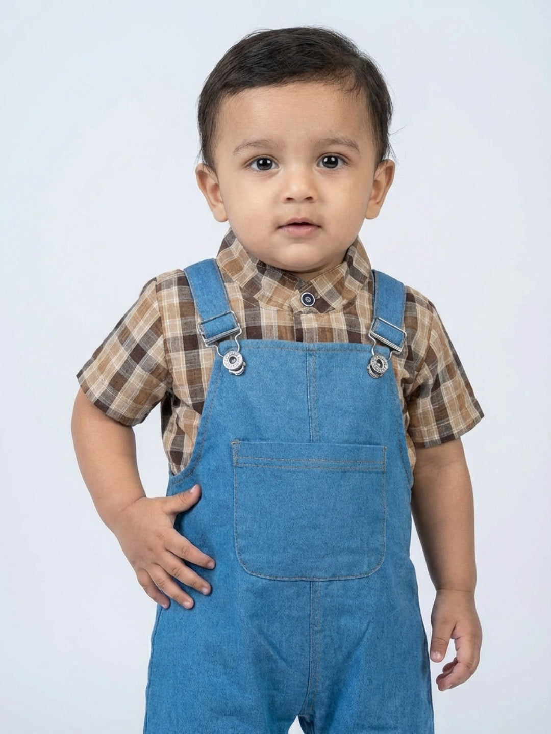 Biglilpeople Boys Blue Square Neck Sleeveless Dungaree