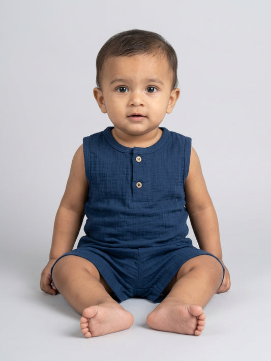 Biglilpeople Infant Organic Soft Crinkled Muslin Navy Color Top & Short