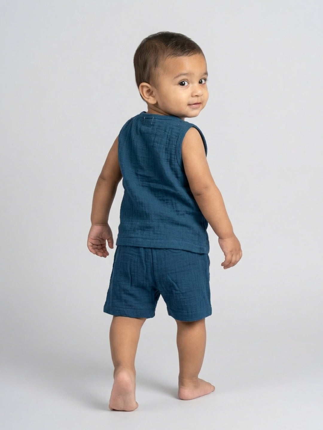 Biglilpeople Infant Organic Soft Crinkled Muslin Navy Color Top & Short