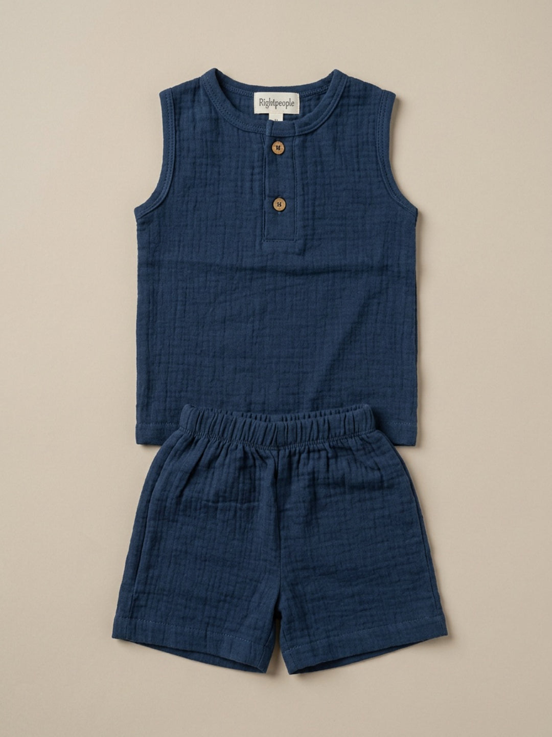 Biglilpeople Infant Organic Soft Crinkled Muslin Navy Color Top & Short