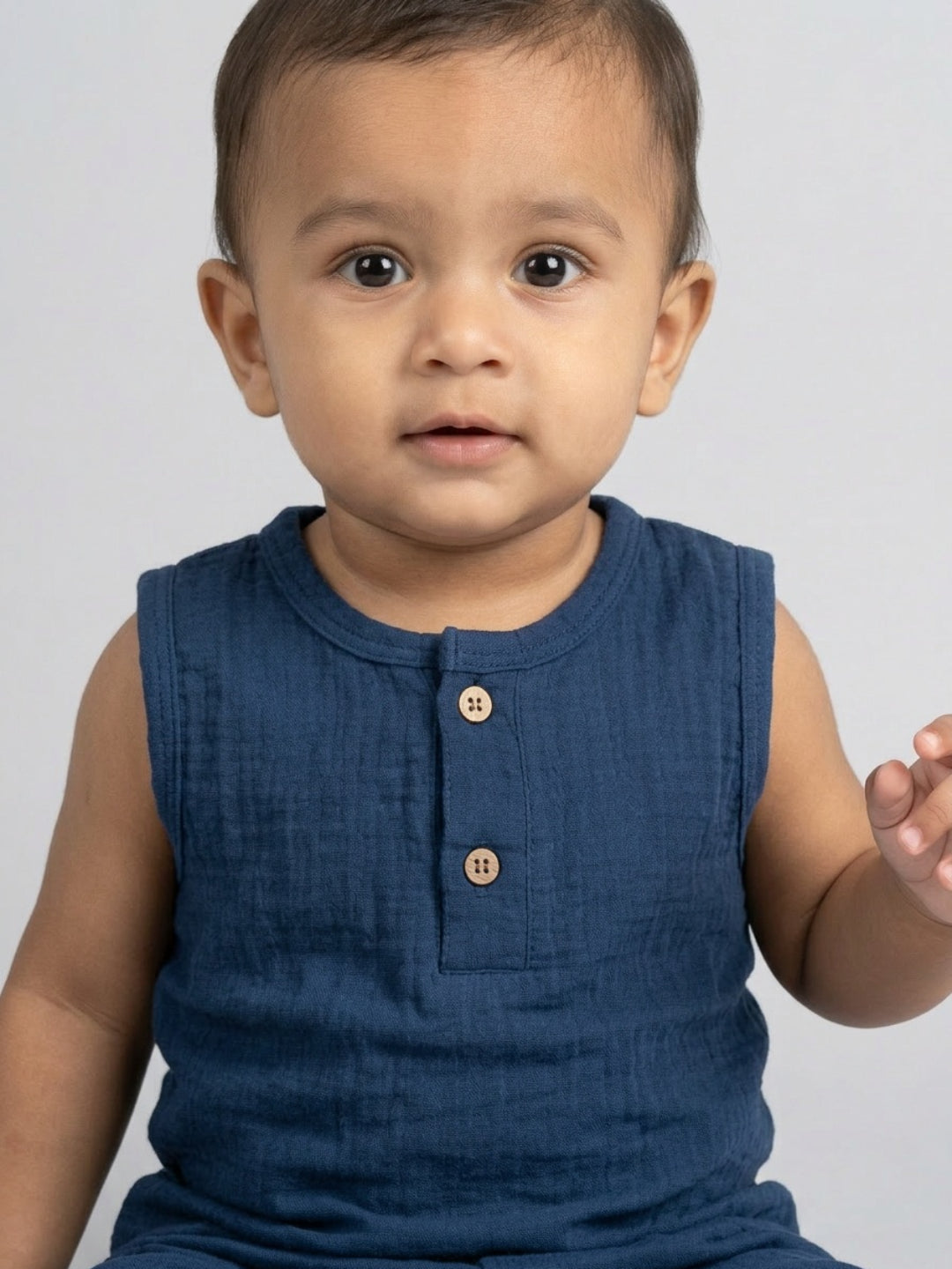 Biglilpeople Infant Organic Soft Crinkled Muslin Navy Color Top & Short