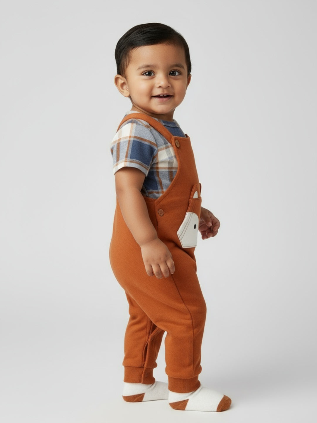 Biglilpeople Baby Boys Applique Fox Dungaree Set with Socks