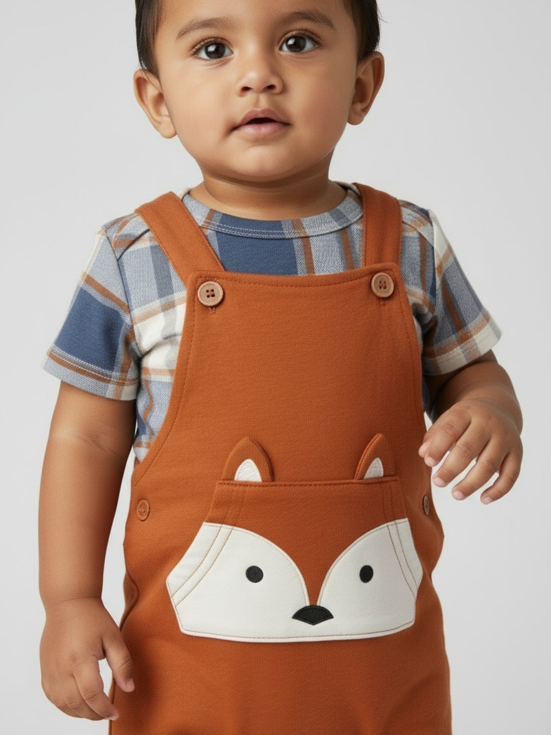 Biglilpeople Baby Boys Applique Fox Dungaree Set with Socks