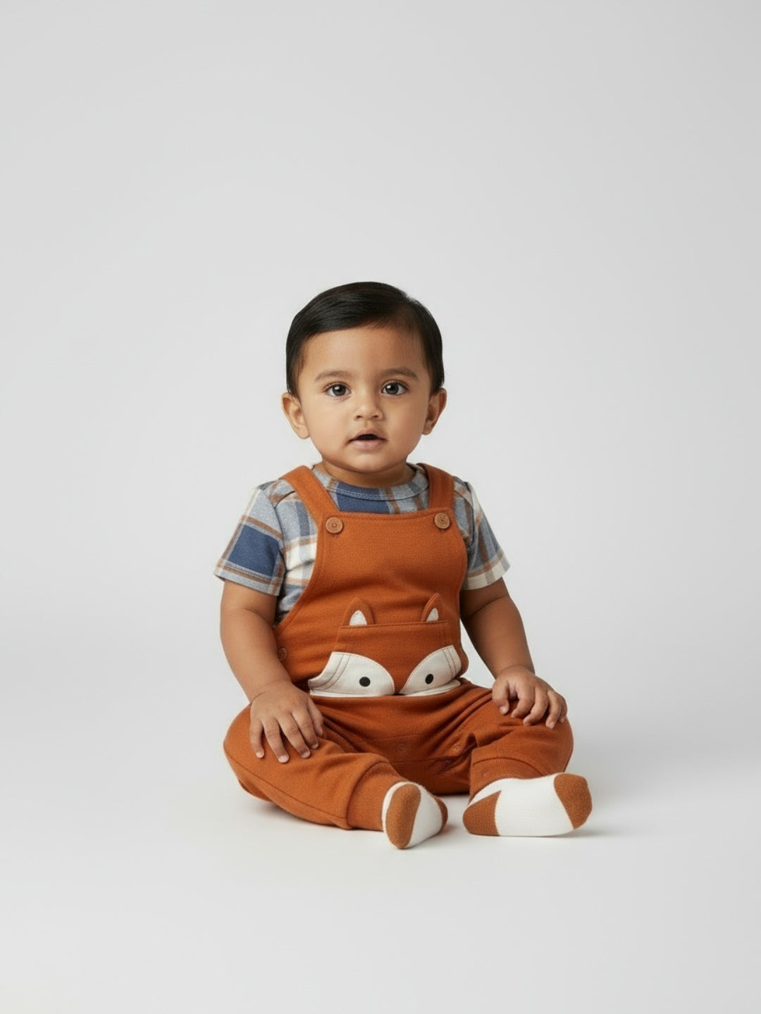 Biglilpeople Baby Boys Applique Fox Dungaree Set with Socks