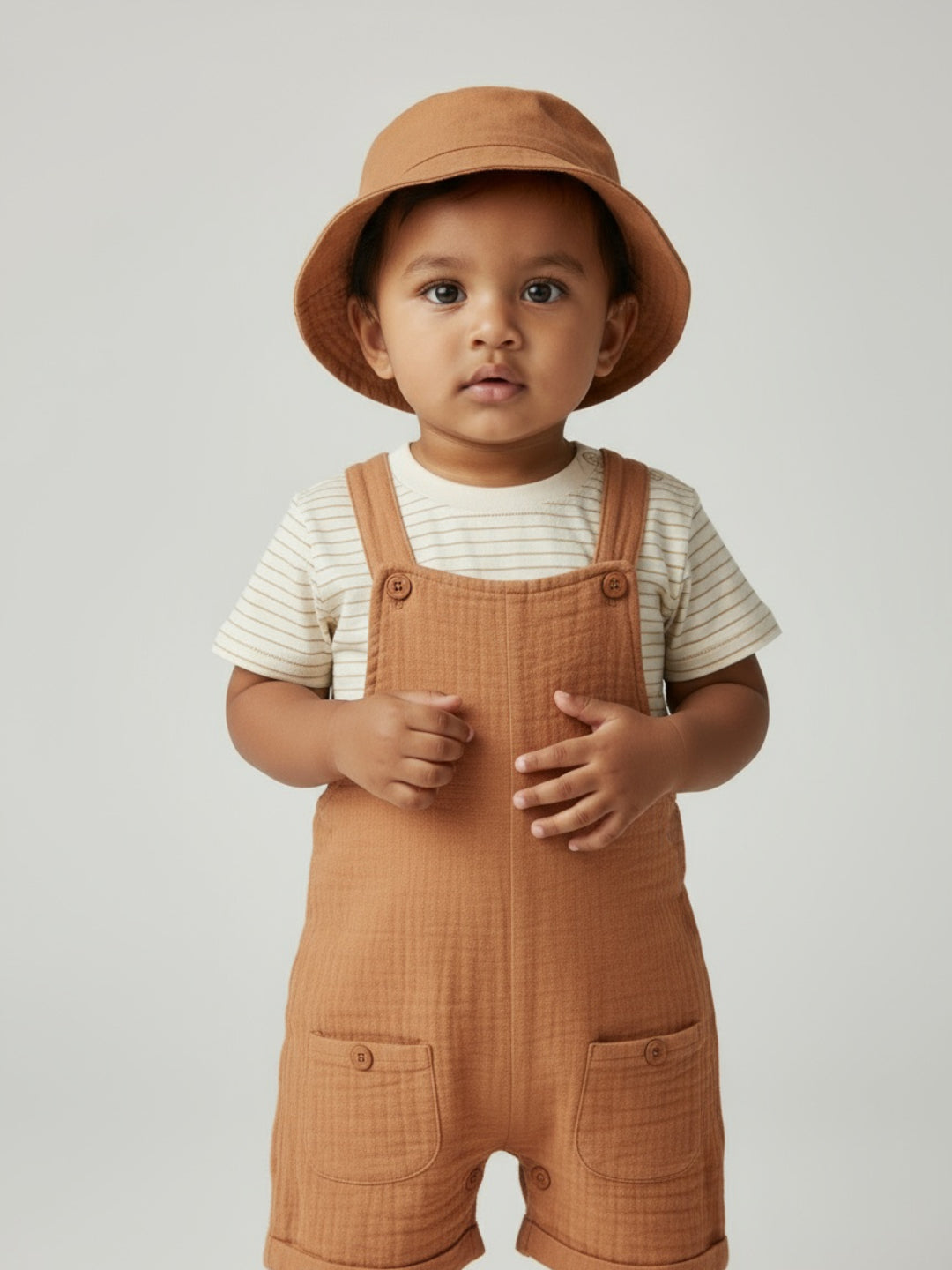 Biglilpeople Boys Solid Dungaree and T-Shirt Set with Hat