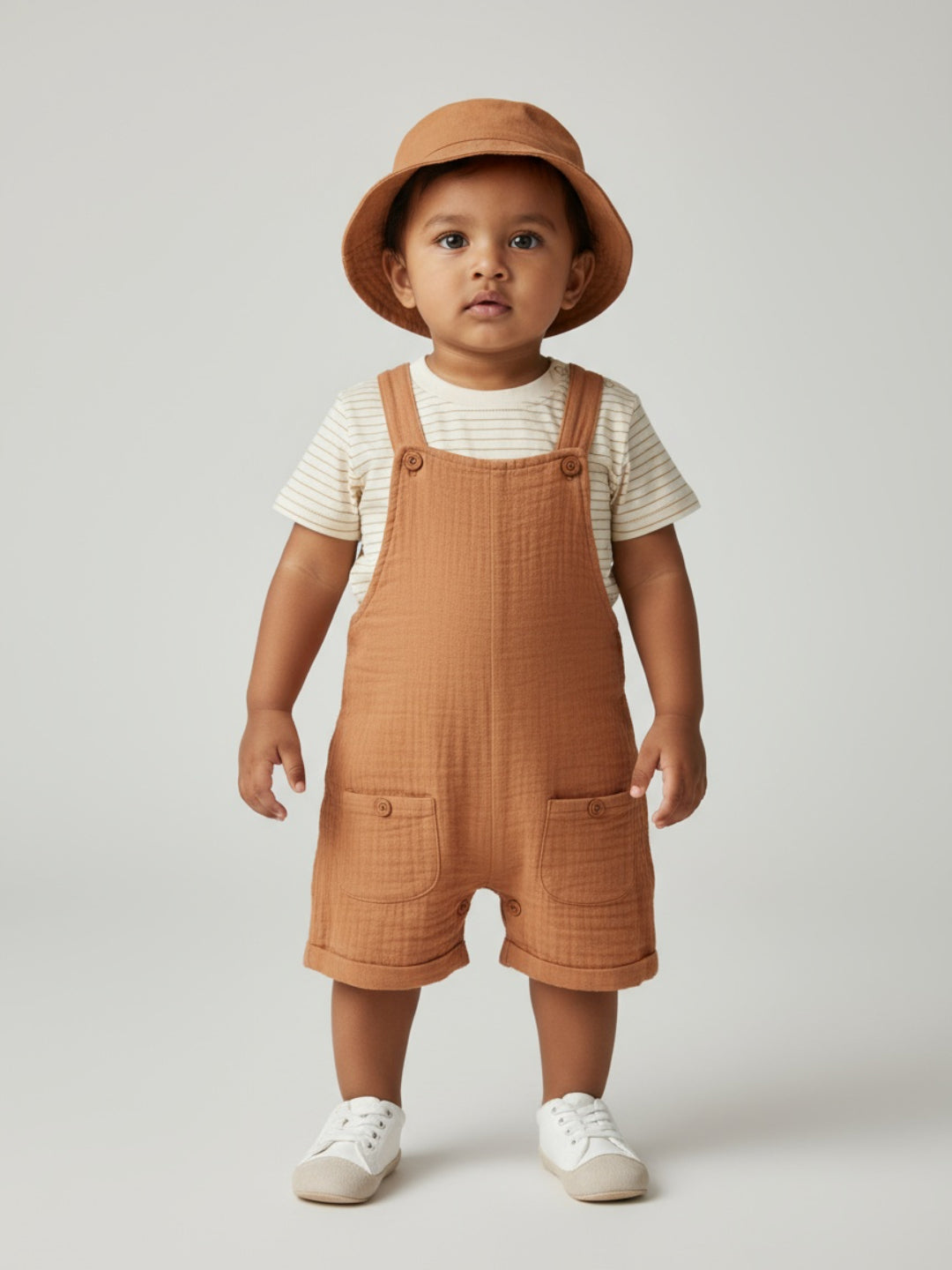 Biglilpeople Boys Solid Dungaree and T-Shirt Set with Hat